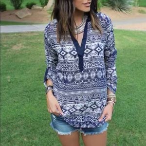 NWOT Aztec print sheer tunic